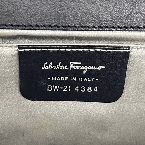 Vintage Salvatore Ferragamo Leather‎ Shoulder Bag or Clutch Navy Blue Rectangle - Picture 12 of 15